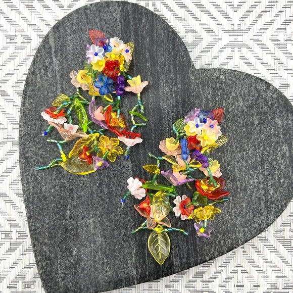 Beaded Flower Waterfall Statement Earrings - Picture 2 of 6